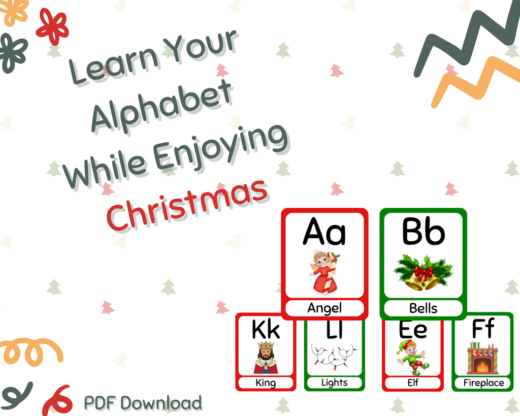 Christmas Flashcards, ABC Flashcards, Christmas Vocabulary Flashcards, Christmas Downloadable, FlashCards PDF Printable, Child Activities
