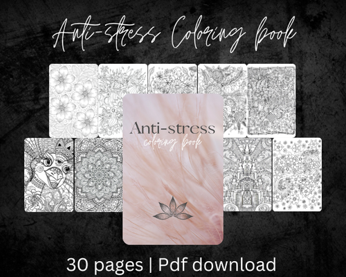 Anti-Stress Adult Coloring Book, Downloadable Pages for Adults, Digital Download, Printable Activity Book, Stress Relief, Aesthetic