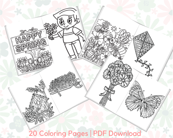 Spring Coloring Book, Pages for Kids, Spring Digital Download, Spring Printable, Child Activities, Instant Download, PDF Activity Book