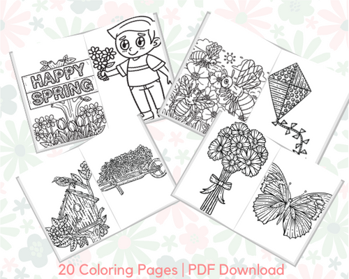Spring Coloring Book, Pages for Kids, Spring Digital Download, Spring Printable, Child Activities, Instant Download, PDF Activity Book