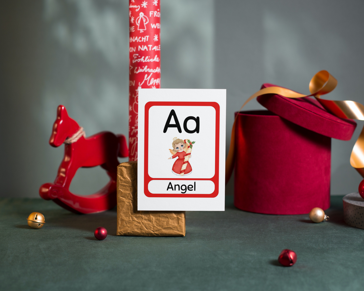 Christmas Flashcards, ABC Flashcards, Christmas Vocabulary Flashcards, Christmas Downloadable, FlashCards PDF Printable, Child Activities