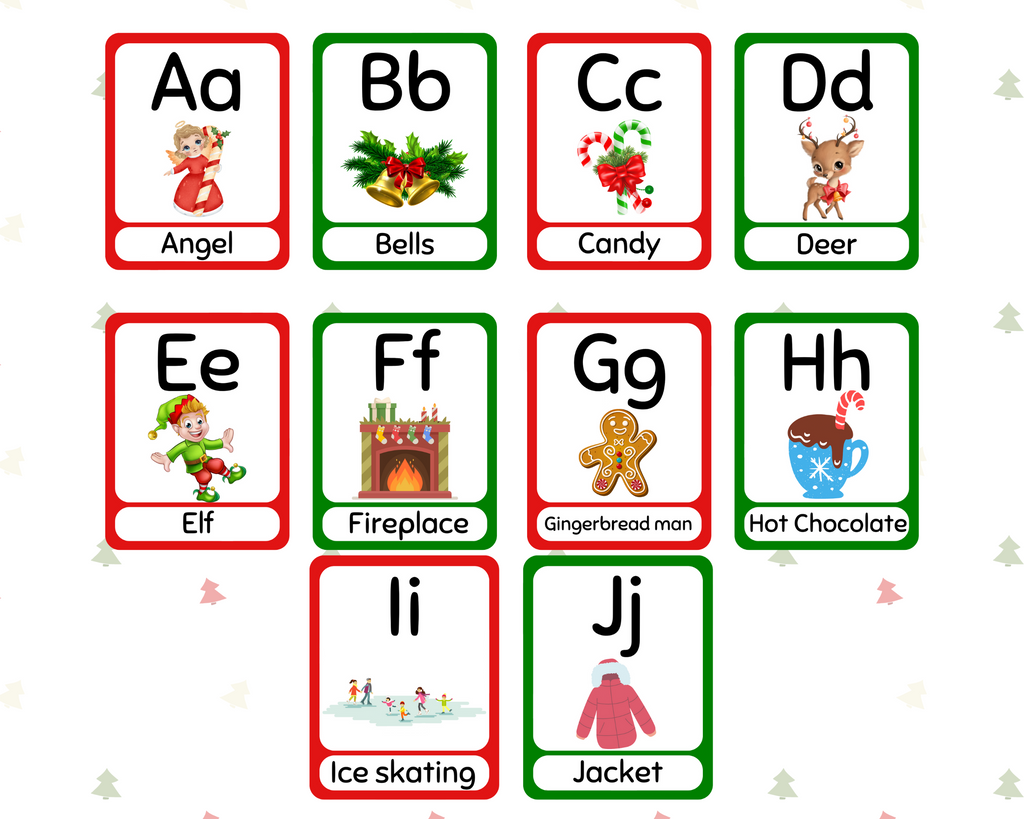 Christmas Flashcards, ABC Flashcards, Christmas Vocabulary Flashcards, Christmas Downloadable, FlashCards PDF Printable, Child Activities