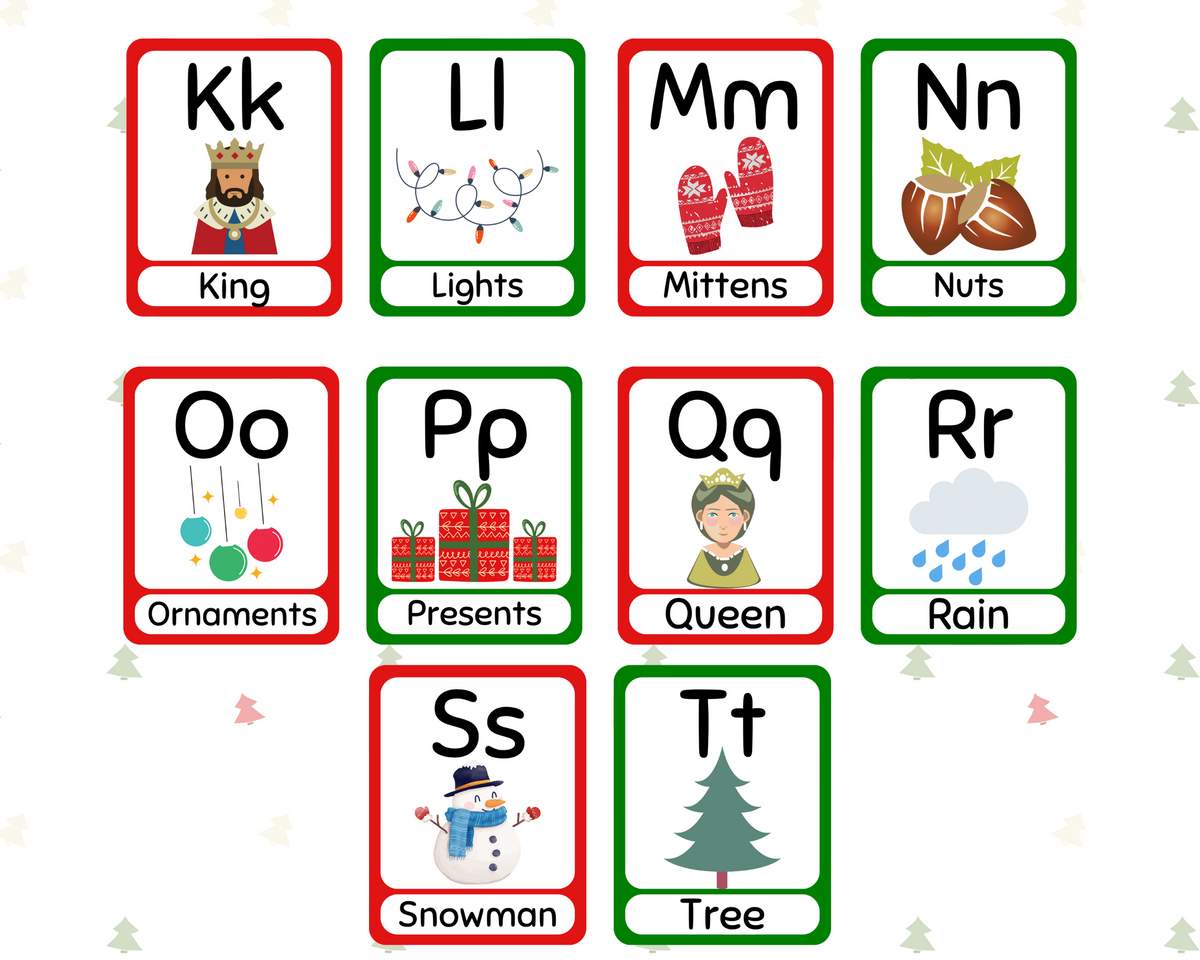 Christmas Flashcards, ABC Flashcards, Christmas Vocabulary Flashcards, Christmas Downloadable, FlashCards PDF Printable, Child Activities