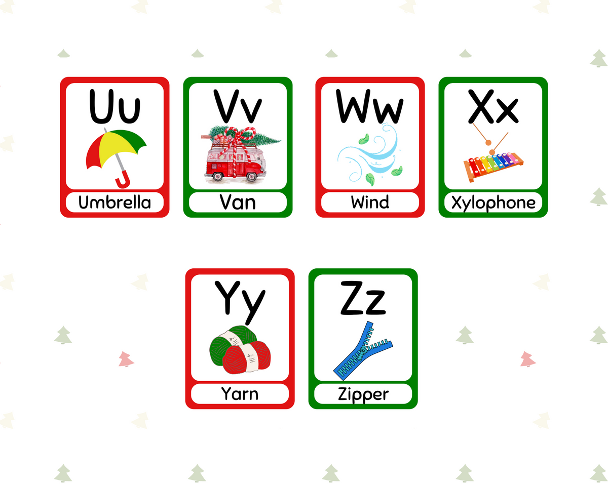 Christmas Flashcards, ABC Flashcards, Christmas Vocabulary Flashcards, Christmas Downloadable, FlashCards PDF Printable, Child Activities