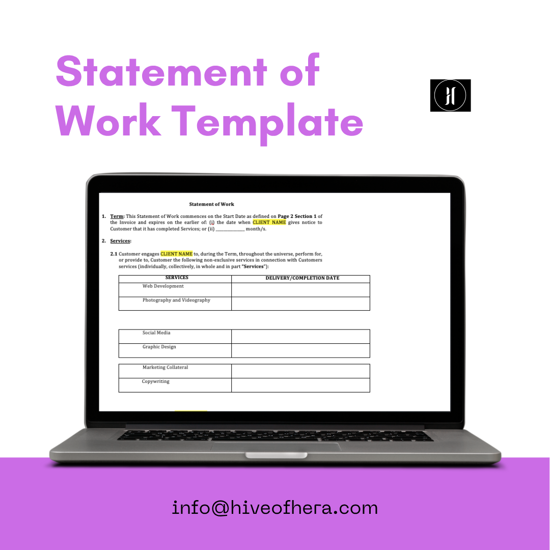 Statement of Work Template, Business Template, Small Business, Downloadable, Printable Contract, Work Agreement, Freelance, Invoice